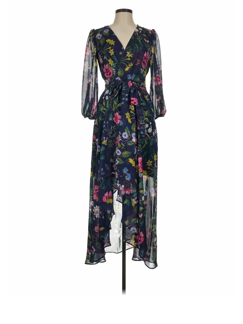 NWOT Eliza J Navy Floral High-Low Wrap Dress with Tie